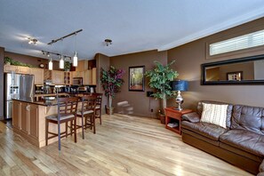 Smart TV, fireplace, DVD player, stereo