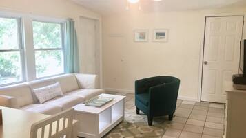 Smart TV, DVD player, books, music library