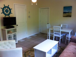 Smart TV, DVD player, books, music library