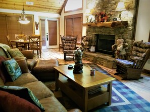 Smart TV, fireplace, DVD player, books