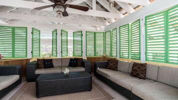 TV, video library, stereo