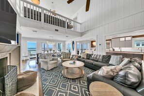 Smart TV, fireplace, DVD player, books