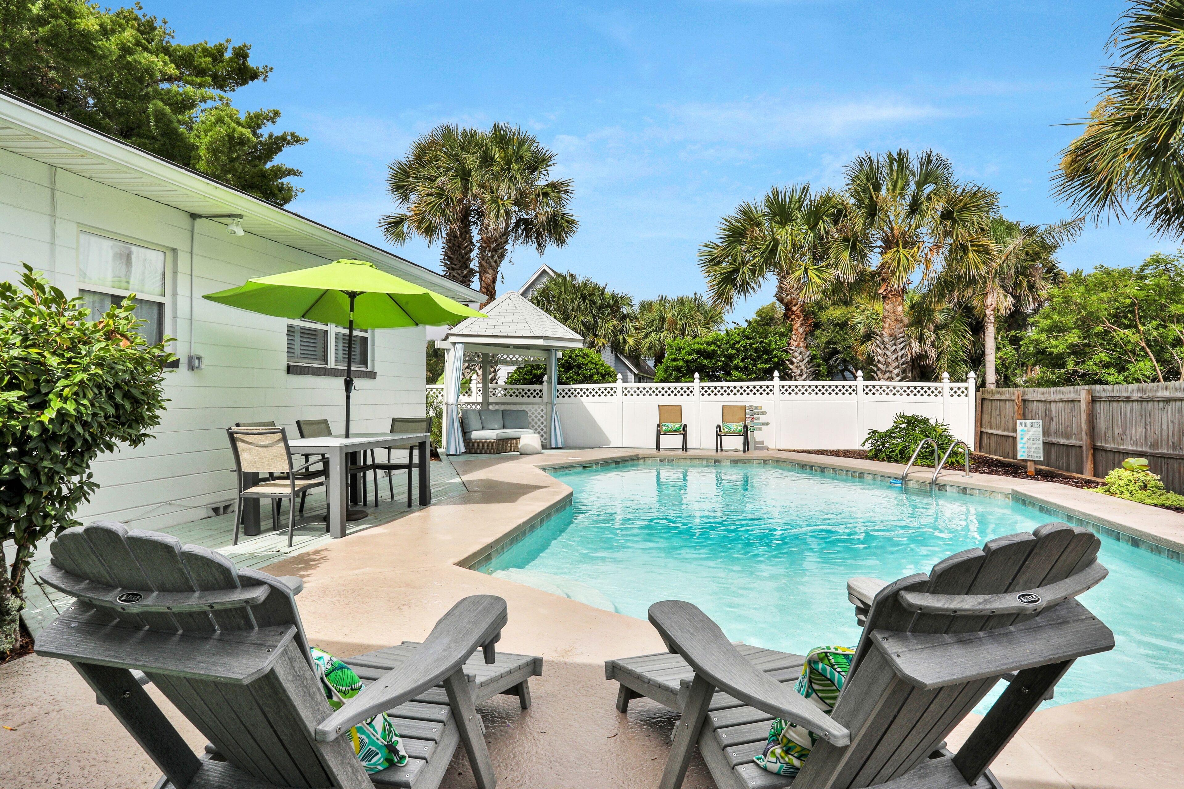 Beach house & backyard oasis with private pool - short walk to beach