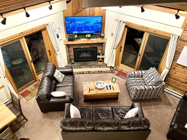 Smart TV, fireplace, video games, DVD player