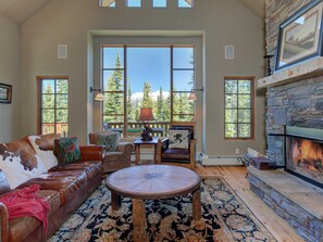 Tv, eldstad, tv-spel och en stereo