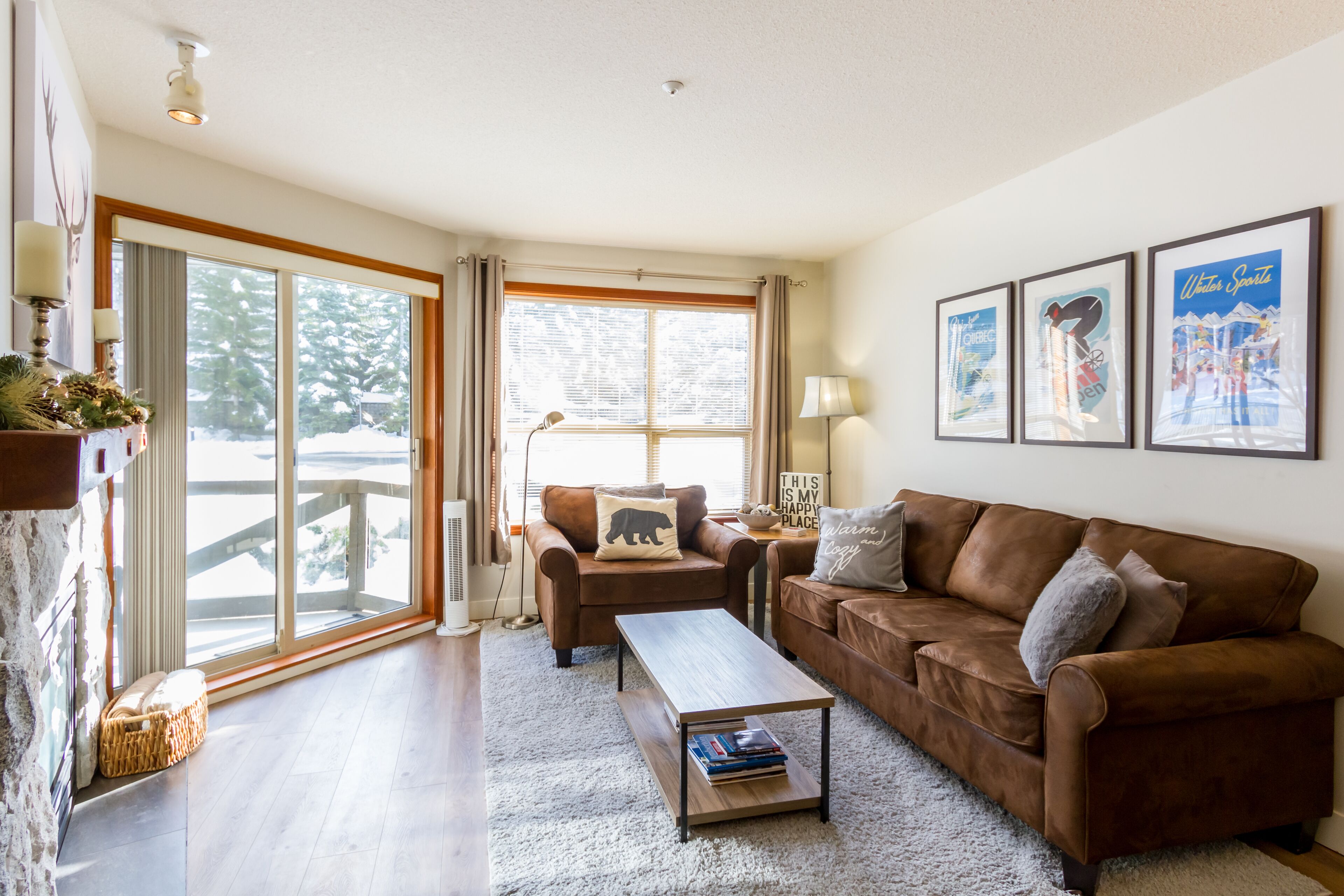 Smart TV, fireplace, video games, DVD player