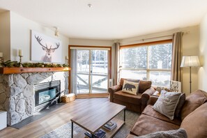 Smart TV, fireplace, video games, DVD player