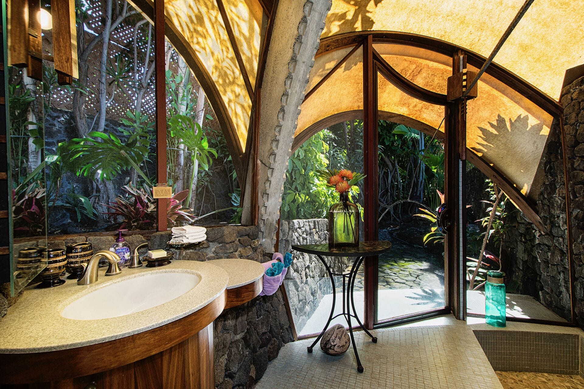 Combined shower/tub, hair dryer, towels, soap