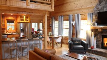 TV, fireplace, DVD player, books