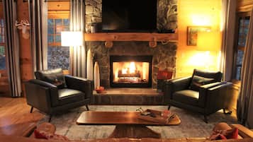 TV, fireplace, DVD player, books