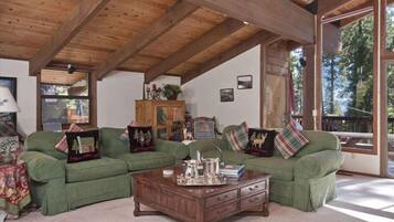 Smart TV, fireplace, video games, DVD player