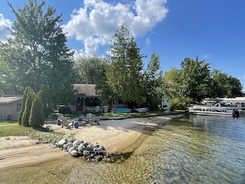 Lakeside at the cottage. Look at the rippling sand and crystal clear water!