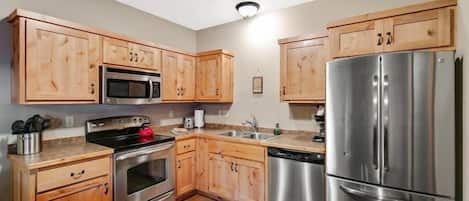 Fridge, microwave, oven, dishwasher