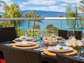 Outdoor dining - Oceanfront Views Above Dukes - Wrap Around Lanai - Outdoor Kitchen 🌺 Honua Kai H351 (Lahaina)