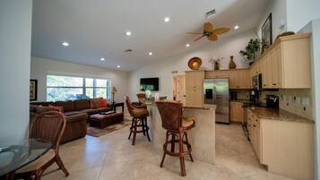 Smart TV, fireplace, DVD player