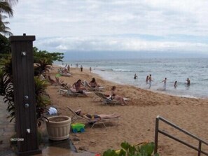 On the beach, beach towels