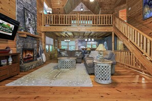 TV, fireplace