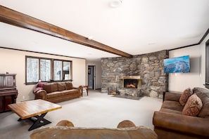 Smart TV, fireplace, video games, DVD player