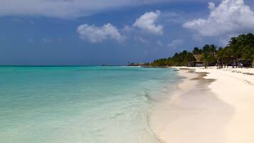 Plage, chaises longues, serviettes de plage