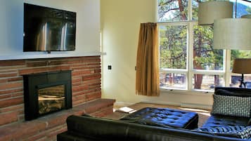 Smart TV, fireplace, stereo