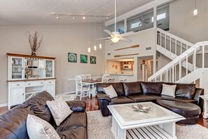 Smart TV, fireplace, DVD player, books