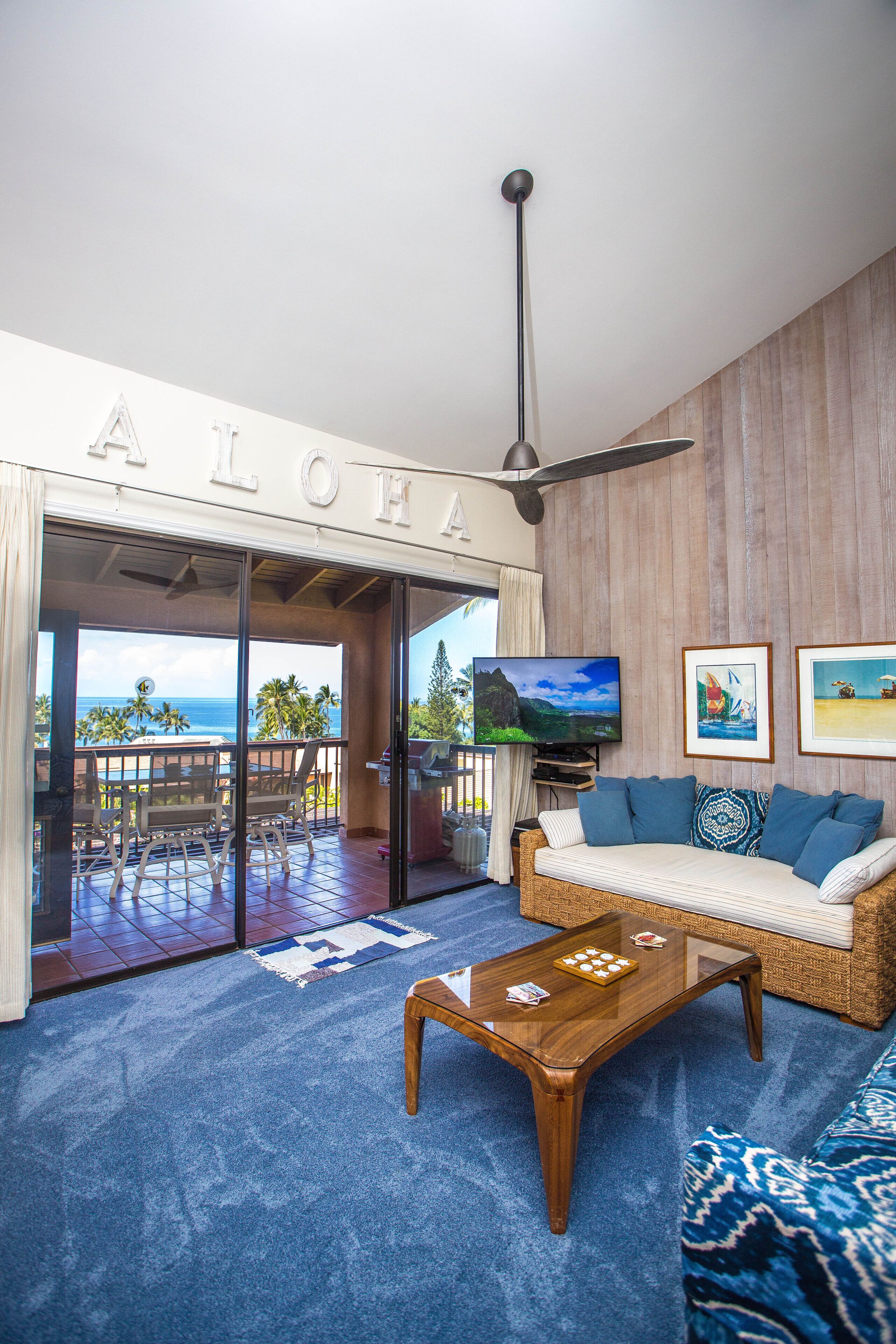 Smart TV, DVD player, books, music library