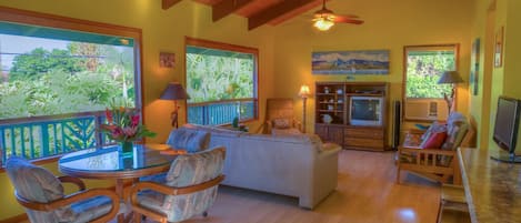 TV, DVD player, books