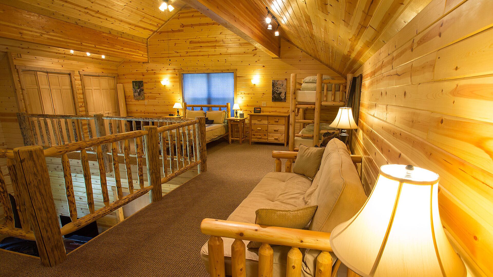A futon, bunk bed, new dresser and screens for privacy were added in late 2016.