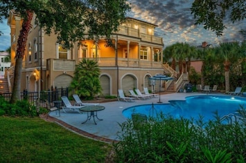 Backyard pool with hot tub