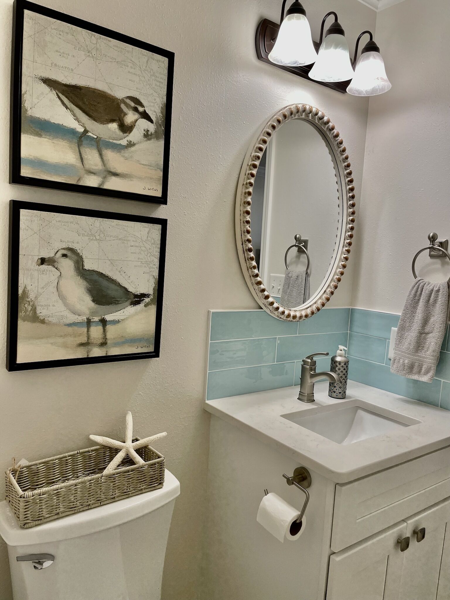 New Bath Vanities w/Quartz Countertops and Beautiful Aqua Backsplash