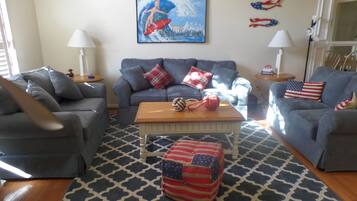 Smart TV, DVD player, foosball, stereo