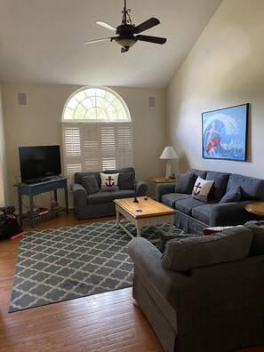 Smart TV, DVD player, table football, stereo