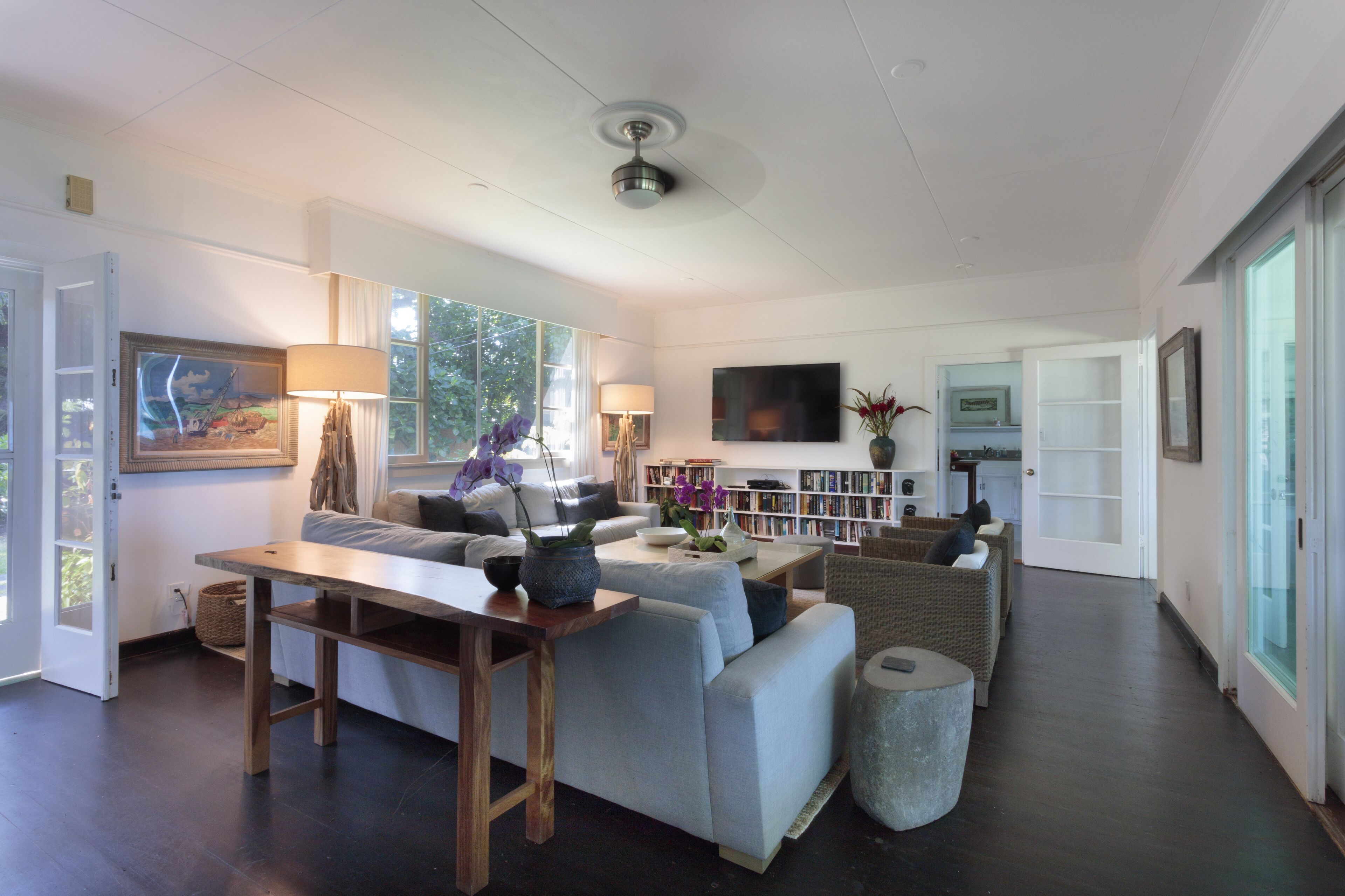 TV, DVD player, books, music library