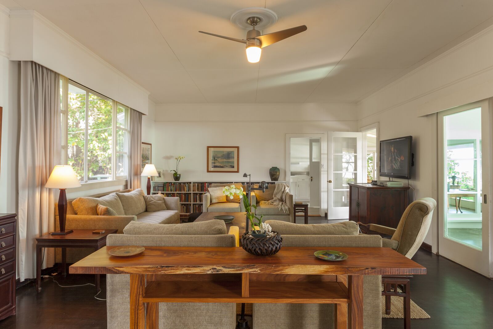 TV, DVD player, books, music library