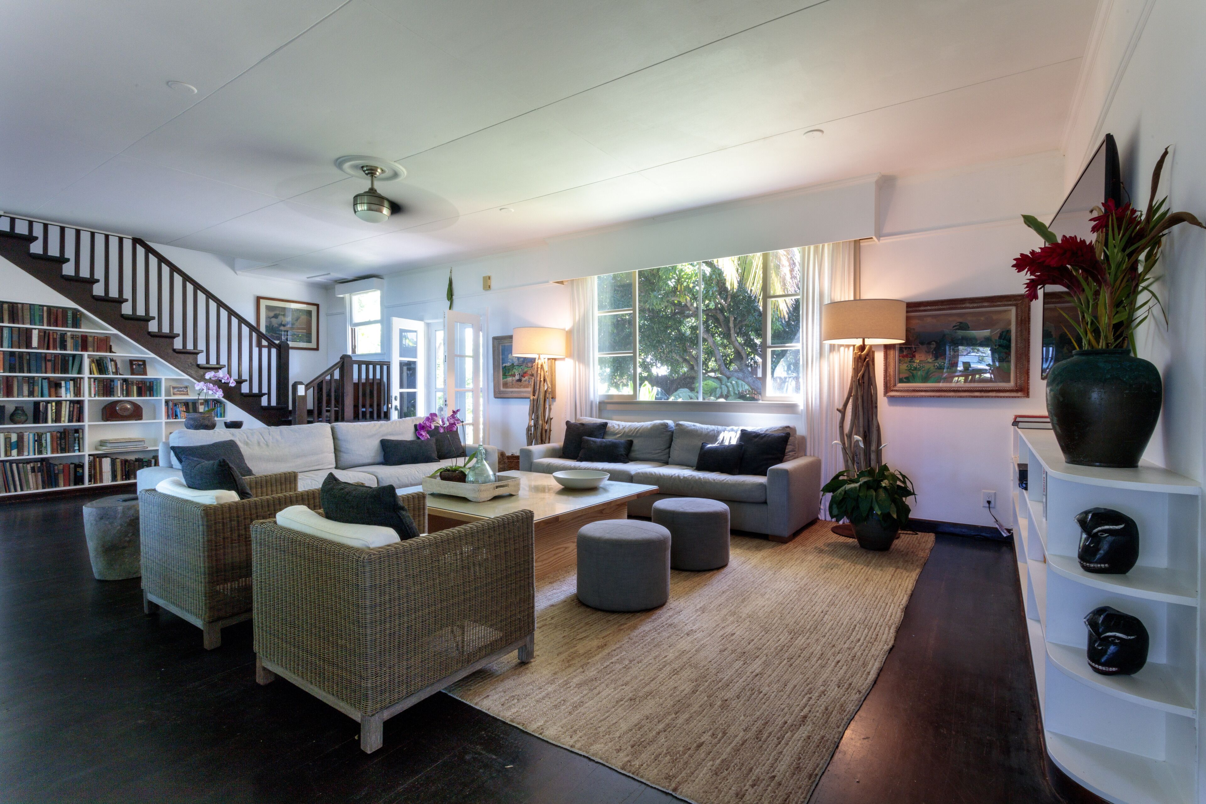 TV, DVD player, books, music library