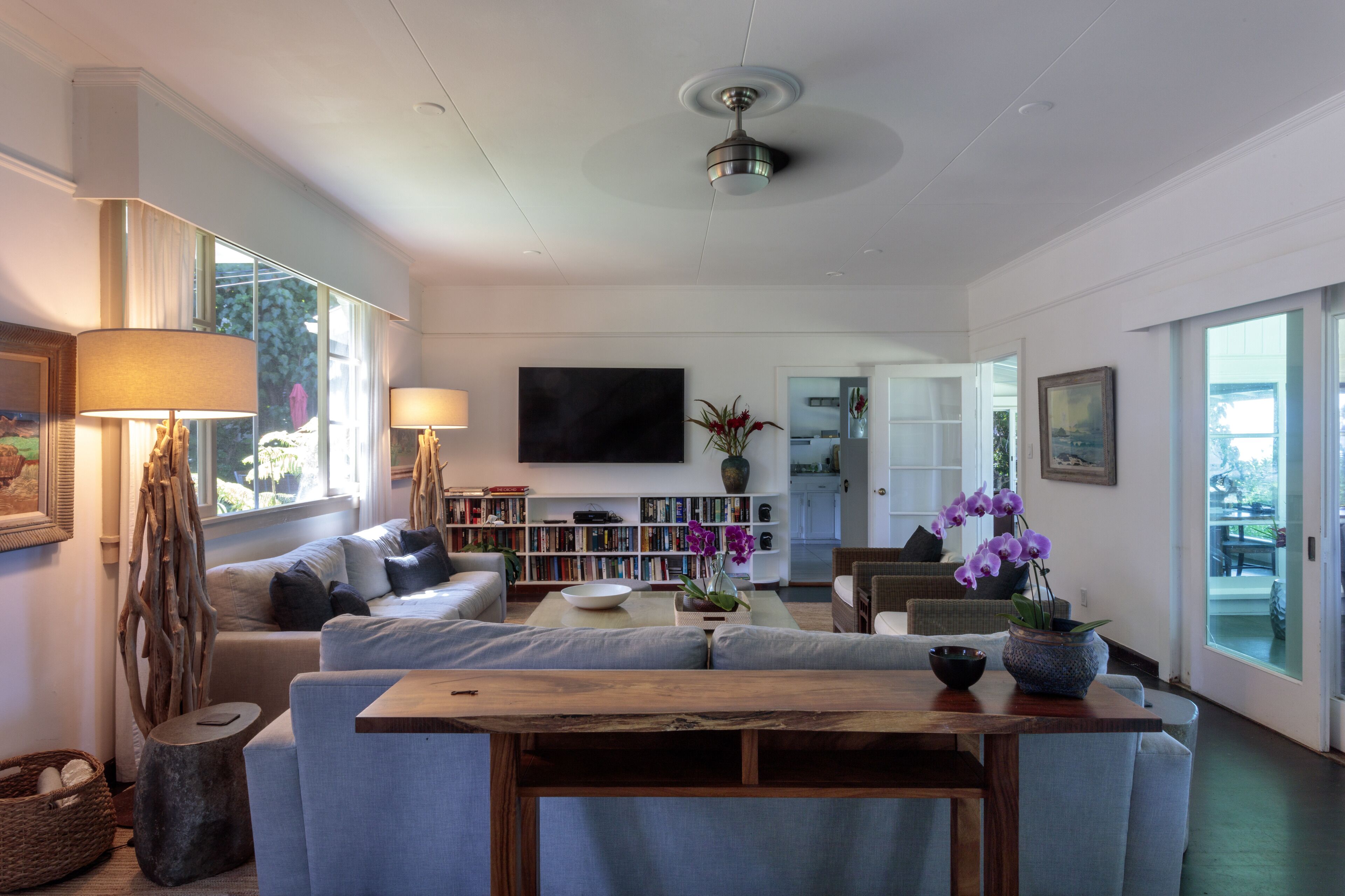 TV, DVD player, books, music library