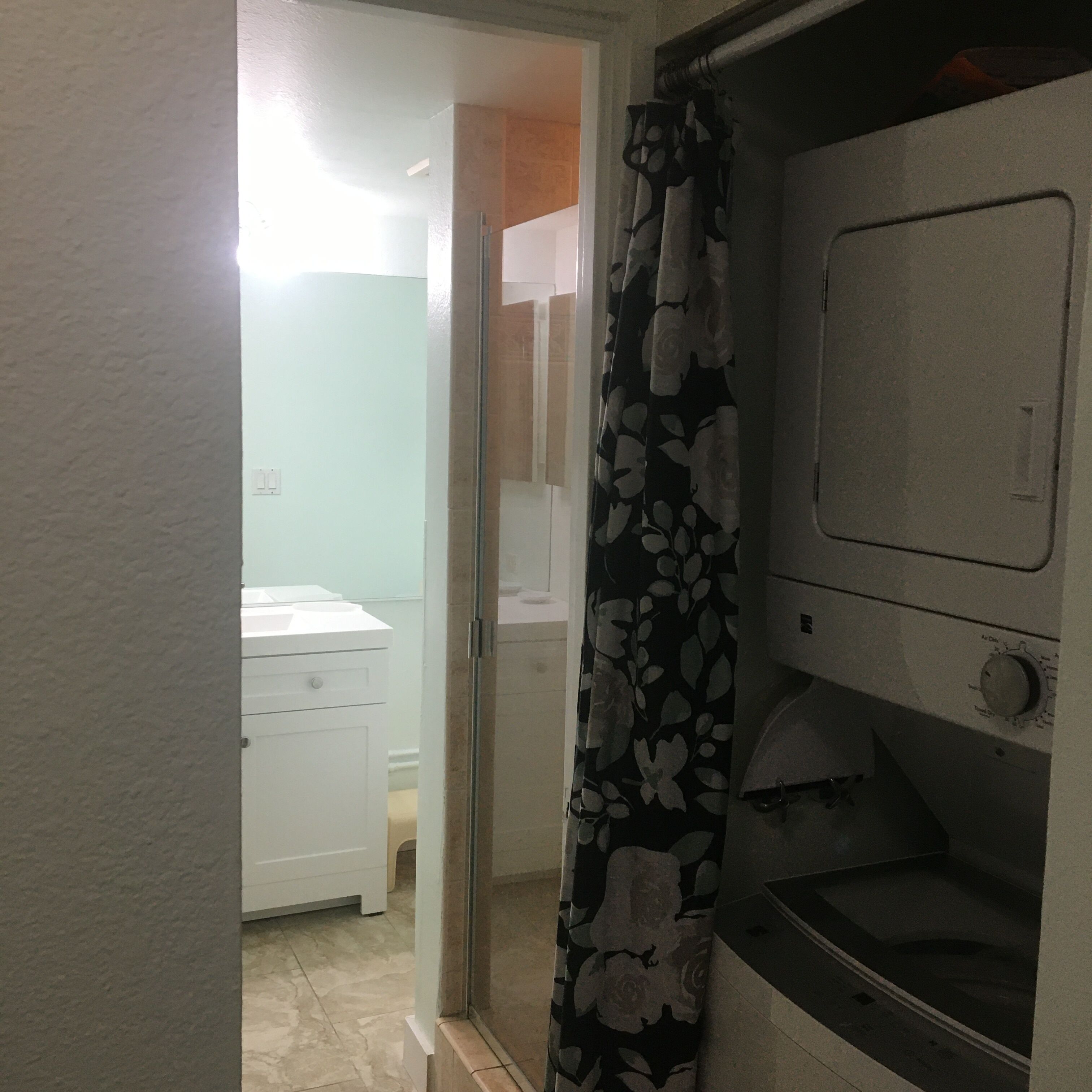 Hair dryer, towels, toilet paper