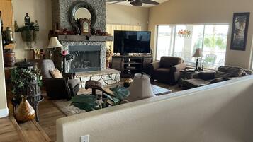 TV, fireplace, DVD player