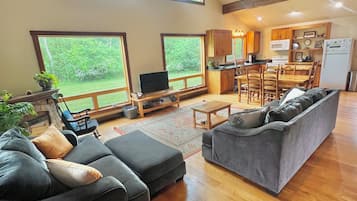 Smart TV, chimenea, reproductor de DVD y videoteca