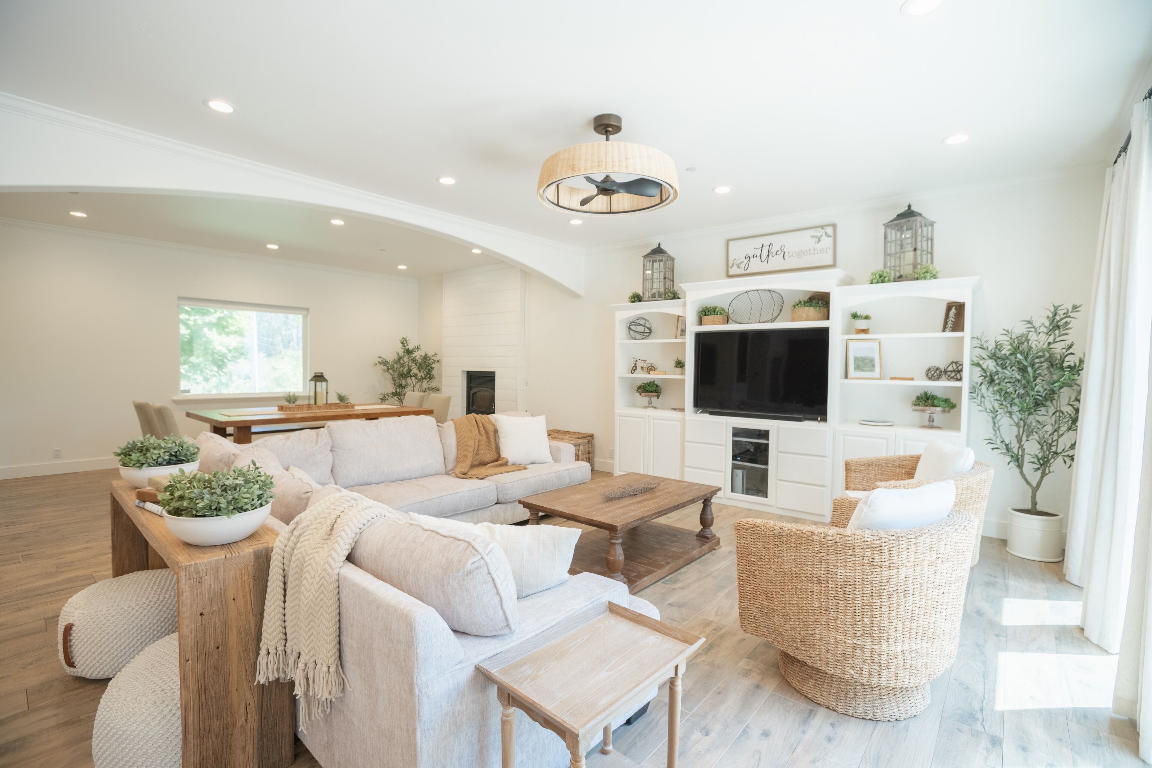 Smart TV, fireplace, video games, DVD player