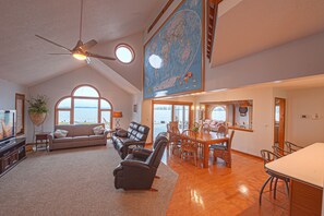 Smart TV, fireplace, video games, DVD player