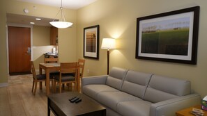 Smart TV, fireplace, video games, DVD player