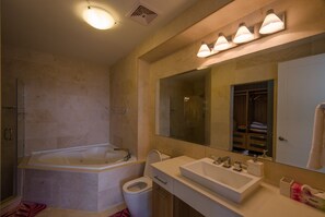 Bathtub, hair dryer, towels