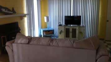 Smart TV, fireplace, DVD player