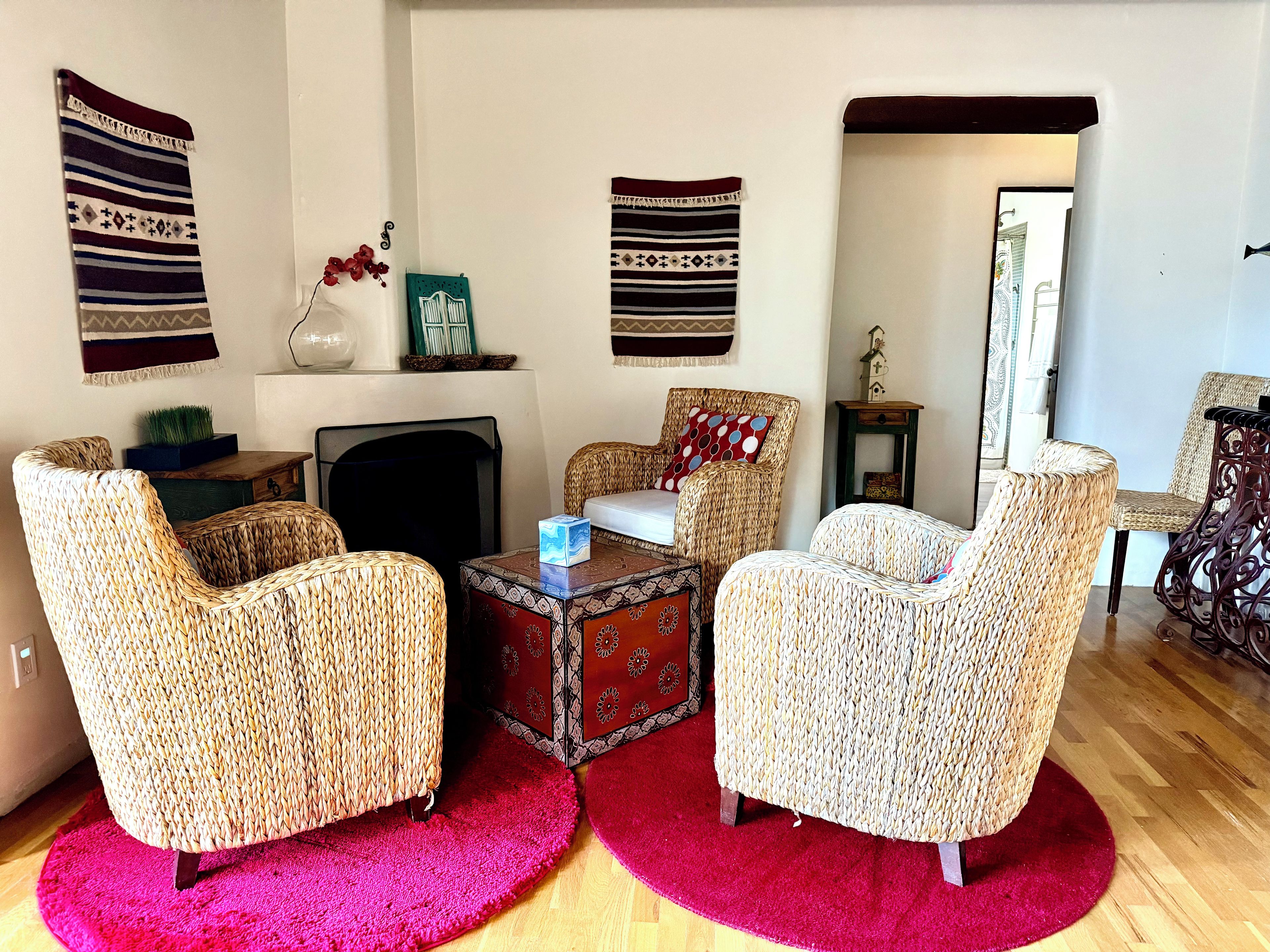 Entry Room Seating Area with Kiva Fireplace