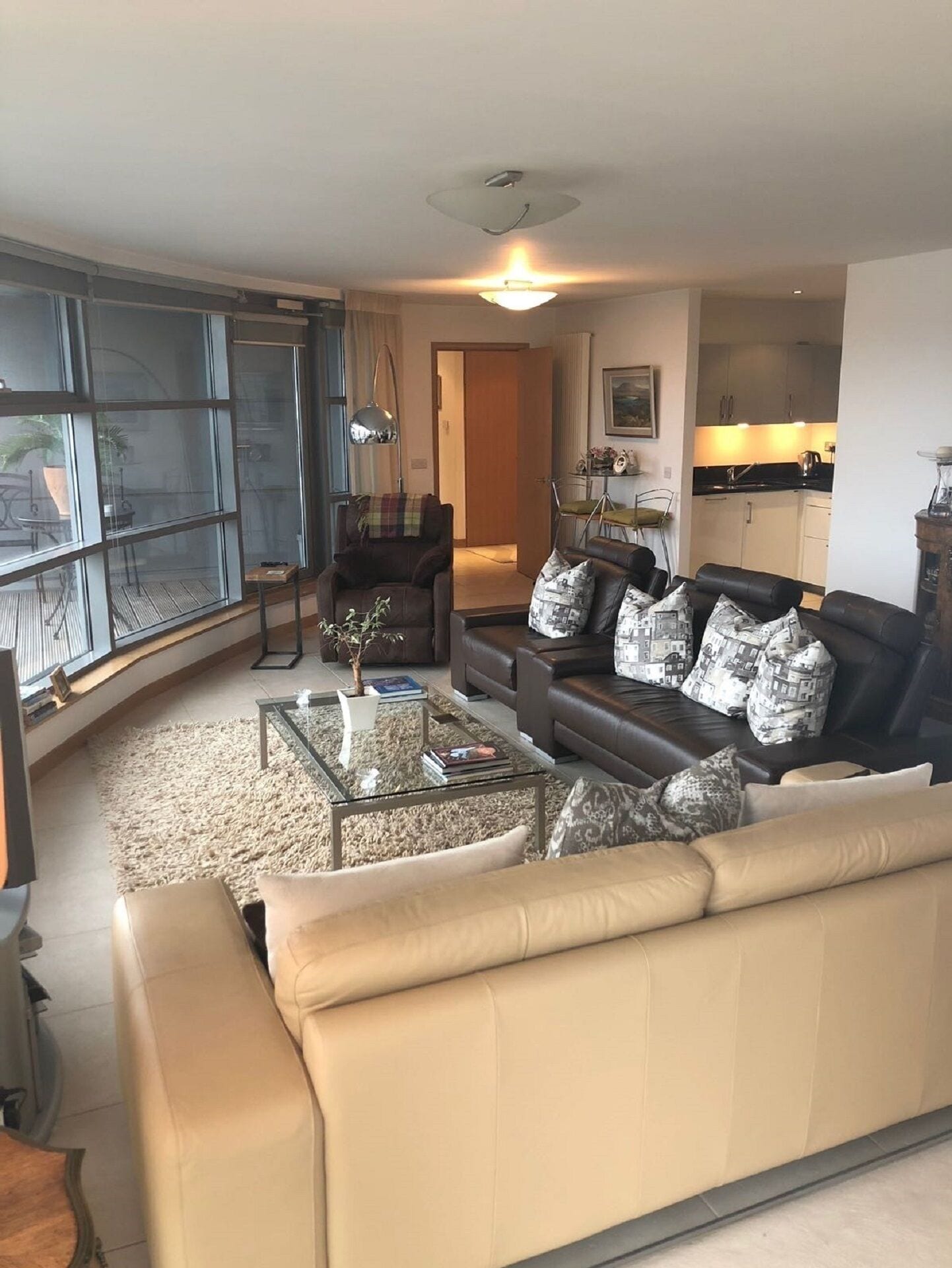 TV, fireplace, books