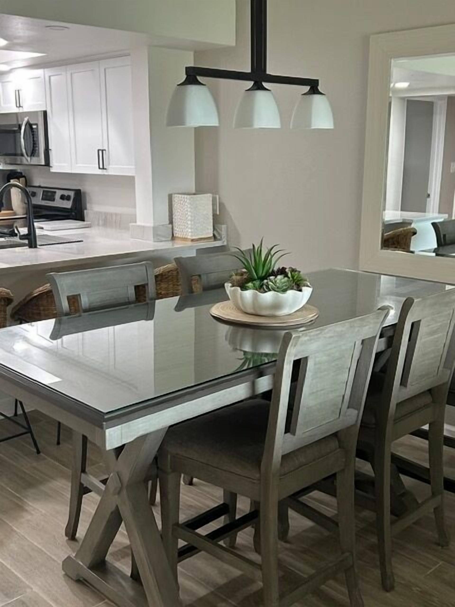 Dining open to kitchen and living space
