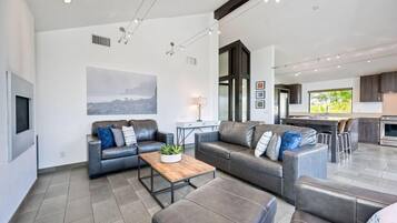 TV, fireplace, foosball