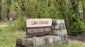 A sign indicating Lake Chatauge Recreation Area. - Dancing Bream, Lakefront, Dock, Sun Deck, kayaks, Hot tub. (Hiawassee)