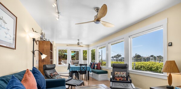 Televisión, chimenea y libros 